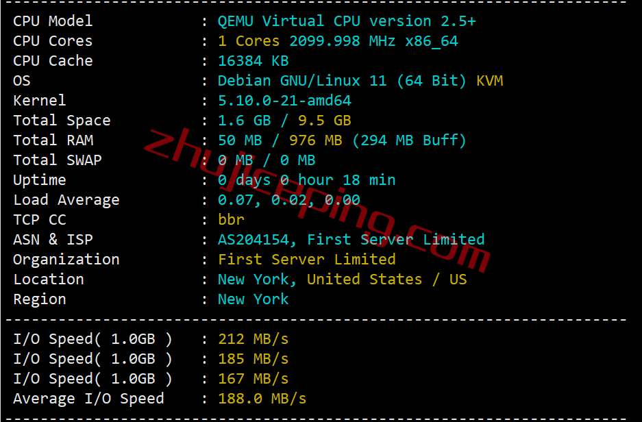 简单测评下firstbyte美国纽约机房的不限流量VPS