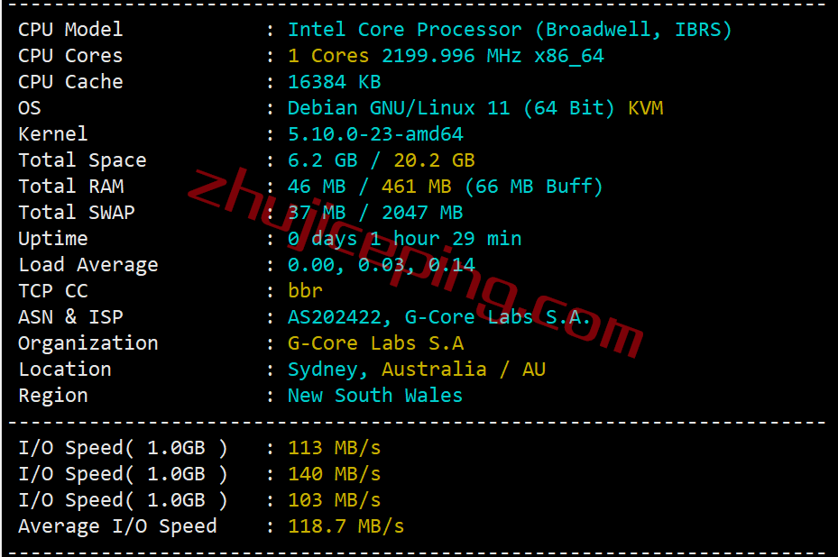 gcore vps 怎么样？澳大利VPS(悉尼数据中心)简单测评（Sydney），移动推荐！