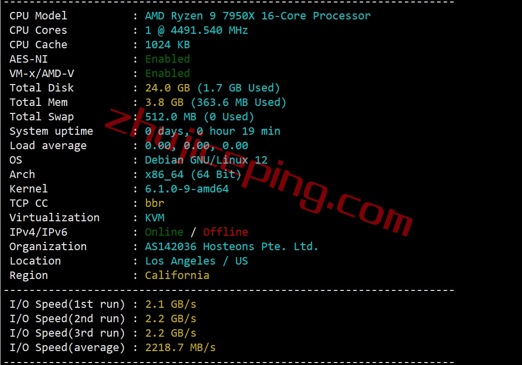 hosteons怎么样？测评下洛杉矶AMD Ryzen 9 7950X系列VDS