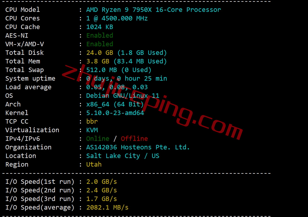 测评下hosteons盐湖城“高性能”VPS业务“Ryzen 7950X Based HYBRID Dedicated Server ”