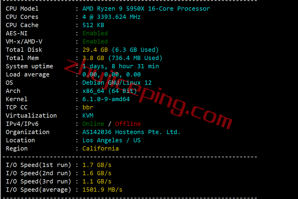 hosteons怎么样？测评下洛杉矶机房AMD平台的VPS：10G带宽，解锁迪士尼\netflix\chatgpt等一堆
