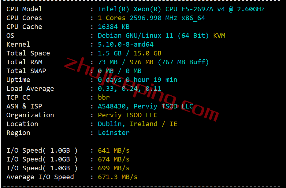 pq.hosting怎么样？简单测评10Gbps带宽的爱尔兰VPS