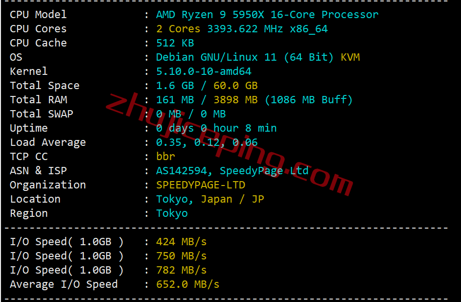 speedypage怎么样？简单测评下日本VPS，不适合电信用户