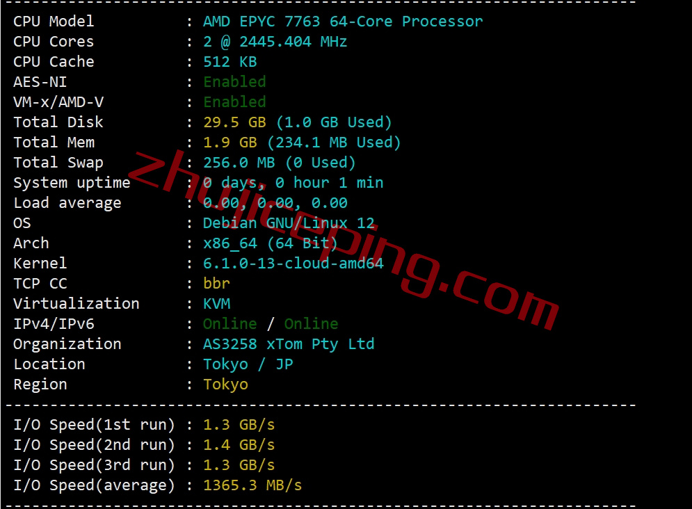 简单测评下V.PS的日本东京Performance KVM VPS (高速/高性能/带备份/流量用完不停机)