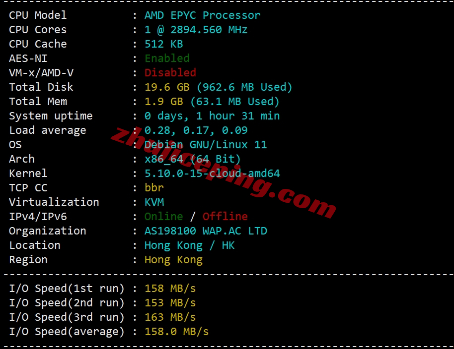 wap.ac香港vps怎么样？实测下&#8221;AMD EPYC平台/千兆带宽/