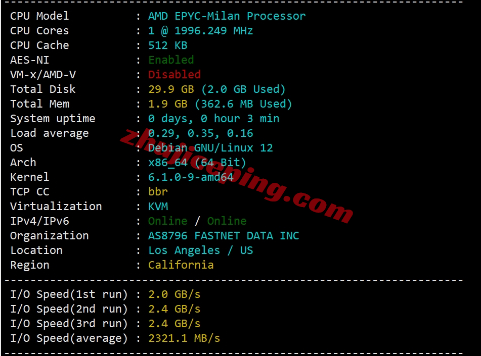 测评下zgovps洛杉矶三网CMIN2线路的VPS(AMD EPYC 7003/NVMe/1Gbps带宽)