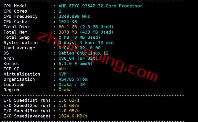 zgovps日本Osaka EPYC Performance VPS系列测评