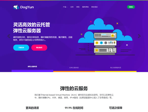 DogYun狗云：弹性云7折/经典云8折,香港/日本/美国多机房,充100送10元,独立服务器月减100元